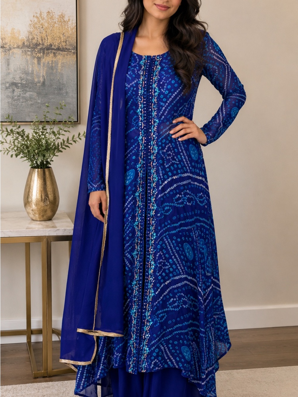 Elegant Royal Blue Women's Dress with Dupatta